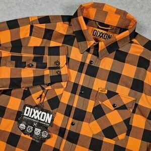 Dixxon Men's Large Tall LT Orange Black Flannel Travis Tritt Plaid Snap Shirt